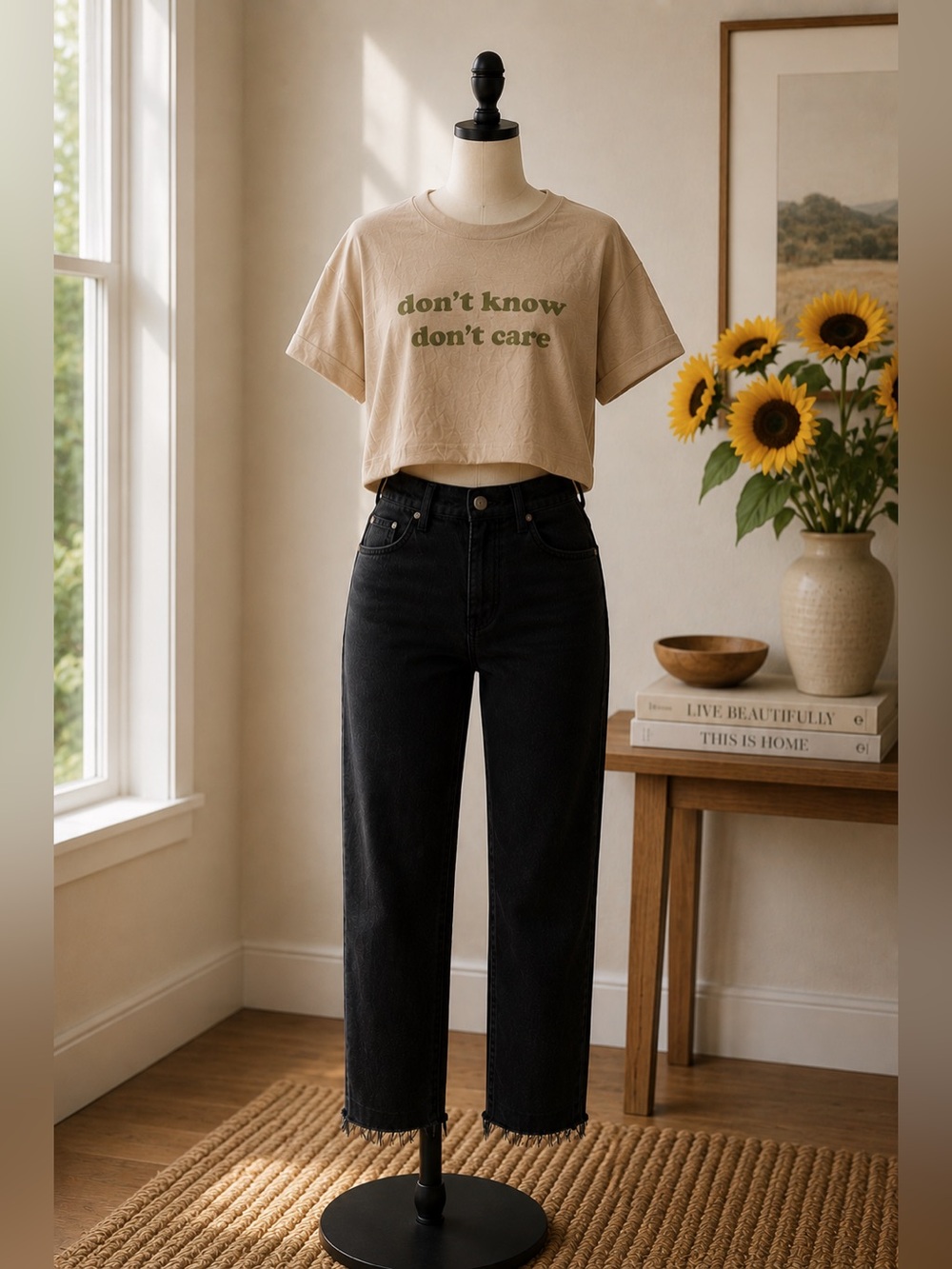 Neutral Graphic Tee "don't know don't care"